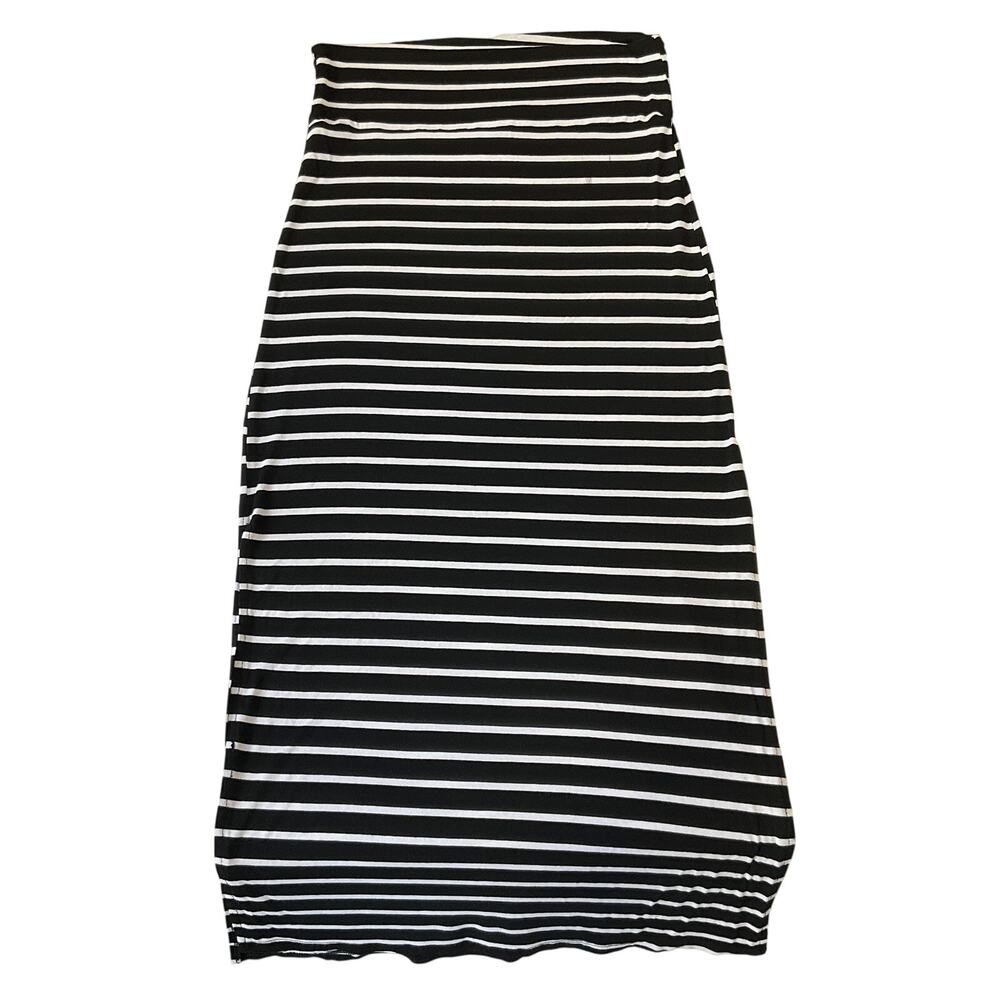 Rue21 Women Maxi Skirt Size M Black & White Striped Bodycon Side Slit Stretchy